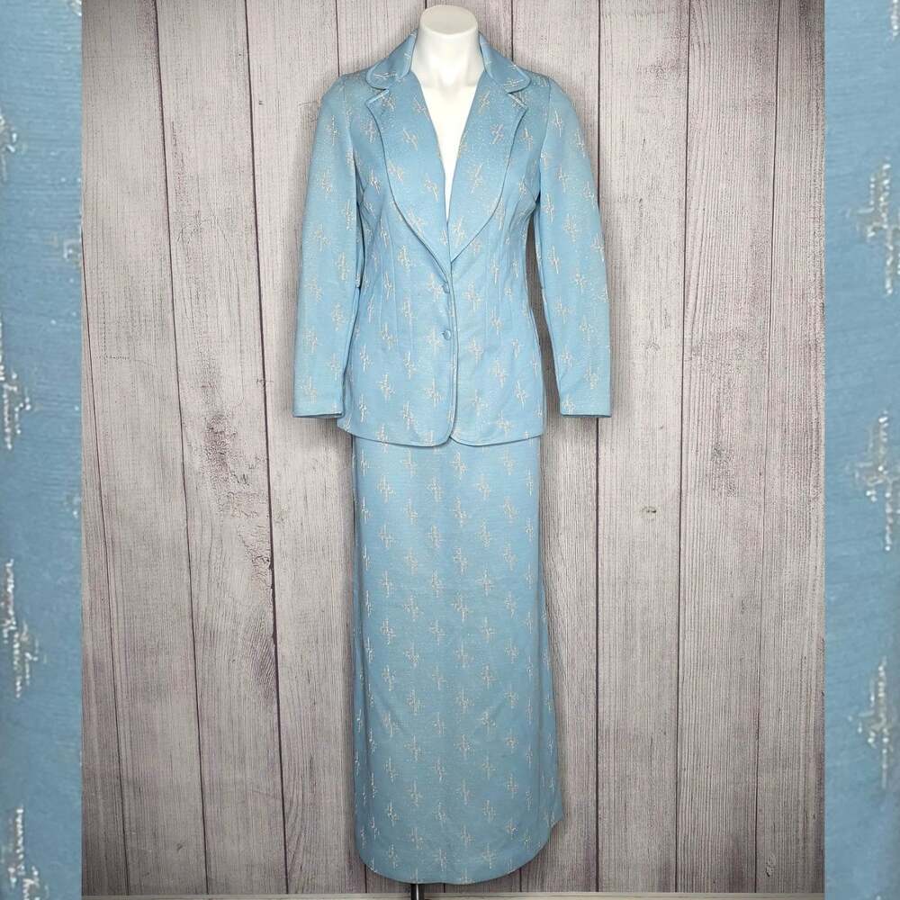 Vintage Jon Peters 2 Piece Suit Maxi Skirt Set 11/12 Metallic Lightning Bolt